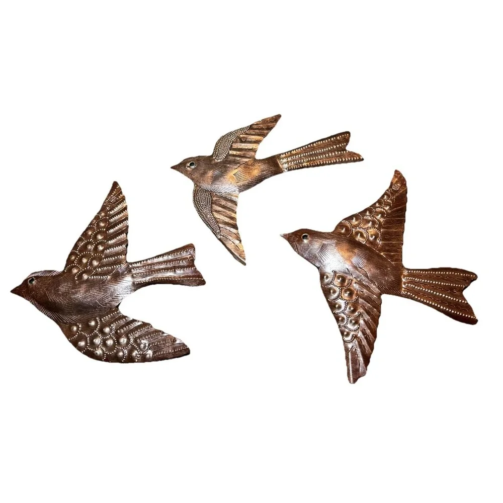 MCM Style Birds Flying Made With Recycled Steel Handmade Set of 3